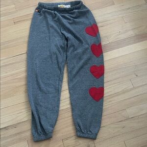 Aviator Nation Charcoal Joggers with Red Heart Accents